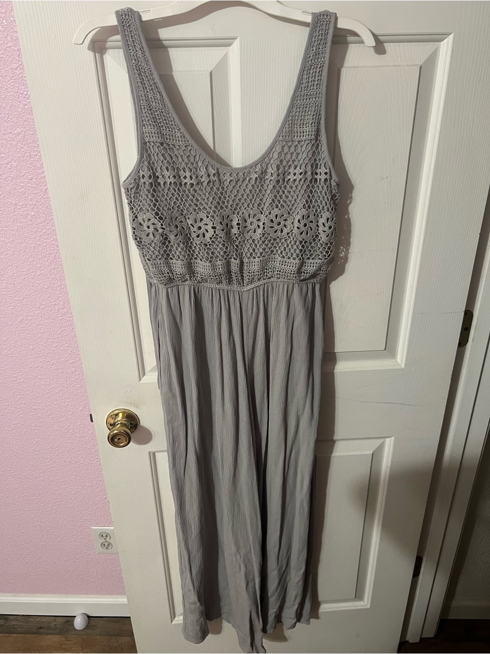 Sleeveless Crochet Bodice Jumpsuit in Light Gray